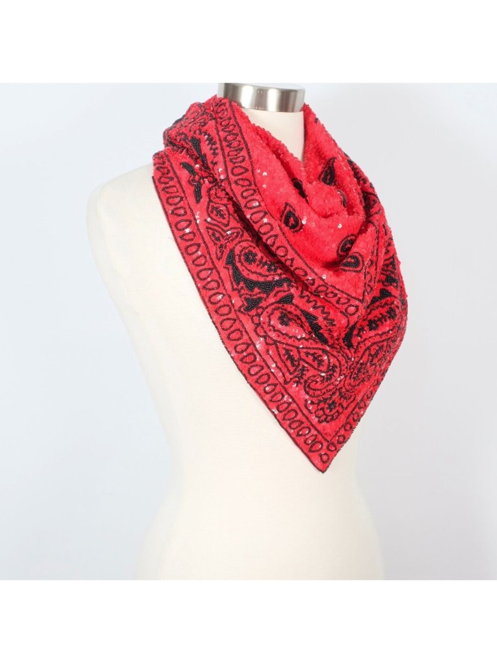 ASHISH bandana scarf top sequin XL red black wrap Spring 2011
